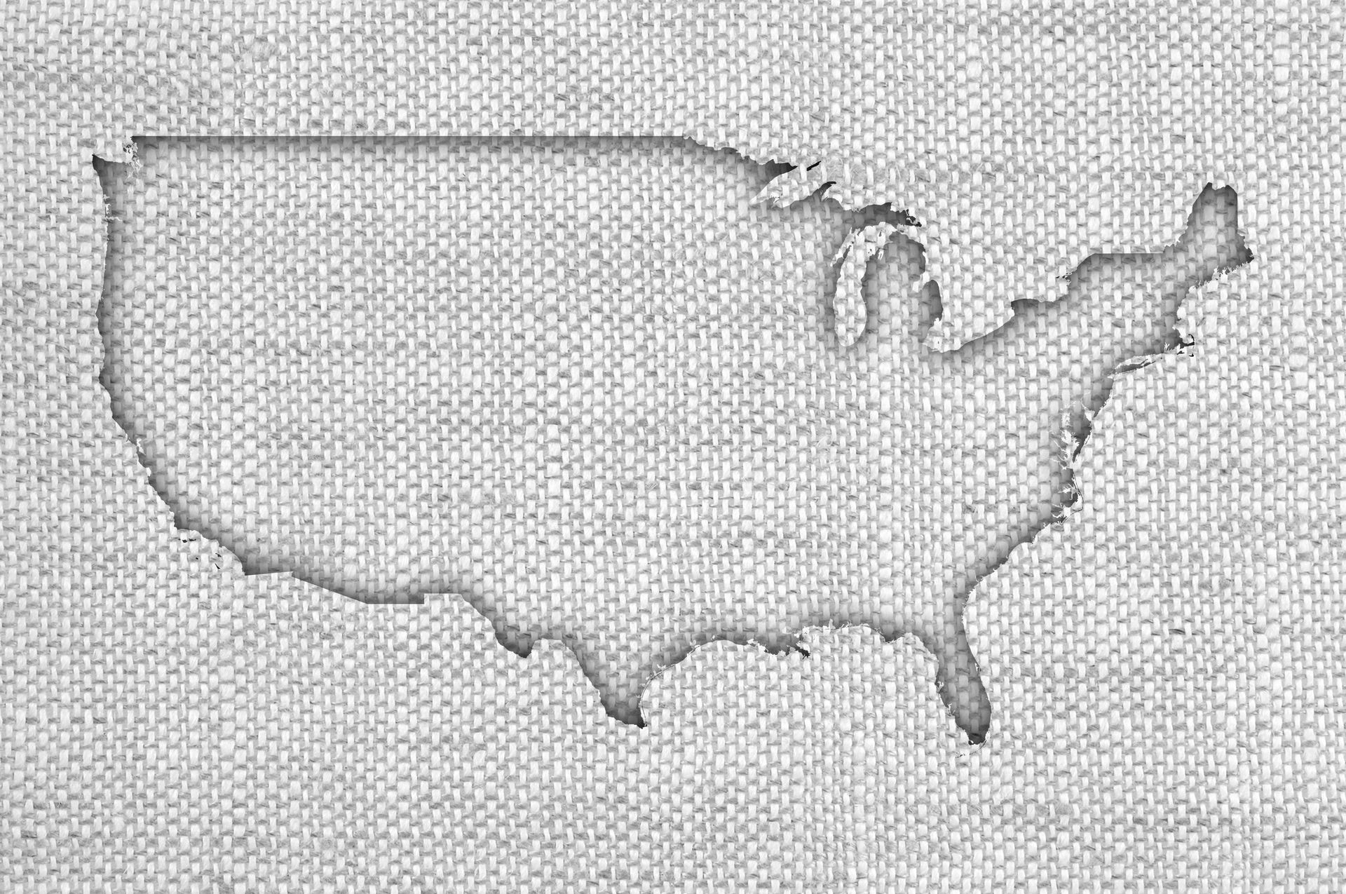 Map of the USA on old linen